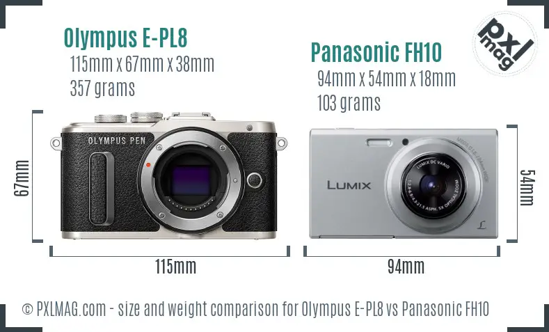 Olympus E-PL8 vs Panasonic FH10 size comparison