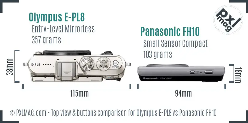 Olympus E-PL8 vs Panasonic FH10 top view buttons comparison