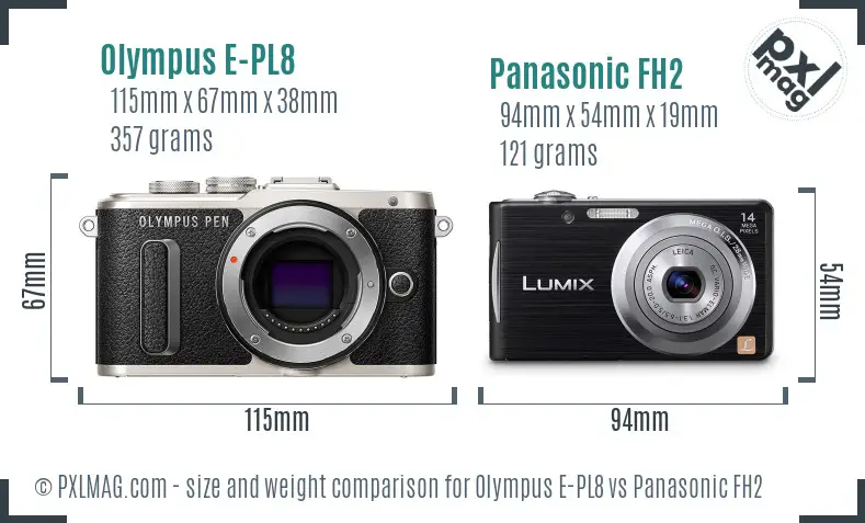 Olympus E-PL8 vs Panasonic FH2 size comparison