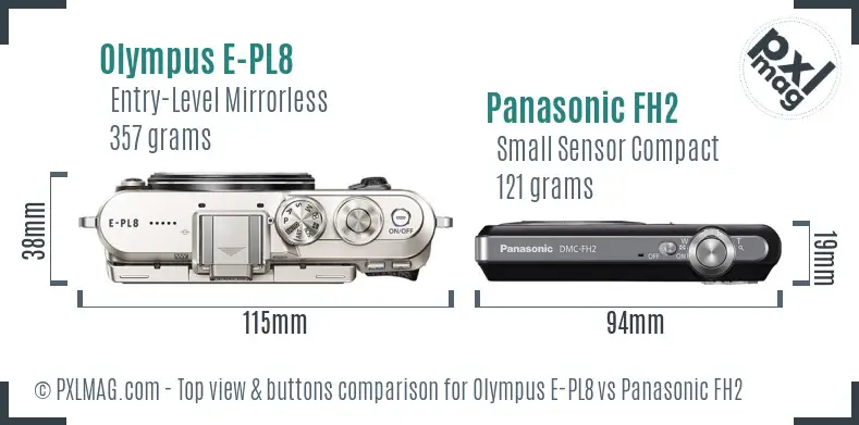 Olympus E-PL8 vs Panasonic FH2 top view buttons comparison
