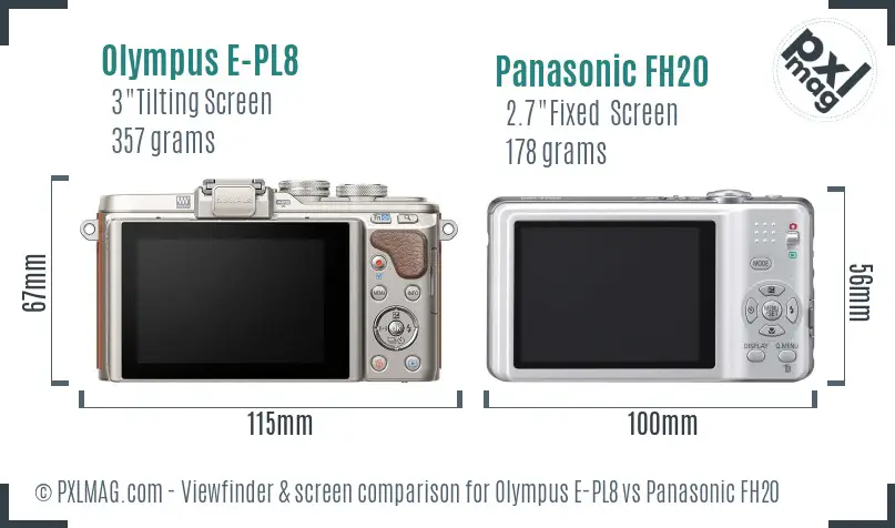 Olympus E-PL8 vs Panasonic FH20 Screen and Viewfinder comparison