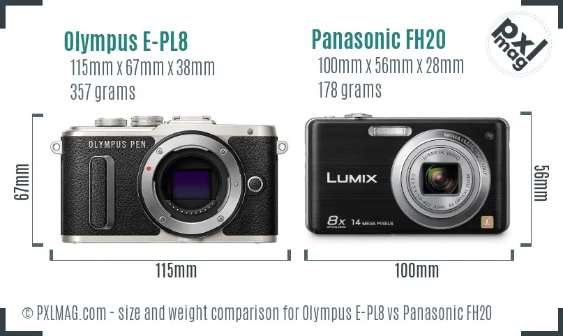 Olympus E-PL8 vs Panasonic FH20 size comparison