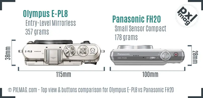Olympus E-PL8 vs Panasonic FH20 top view buttons comparison