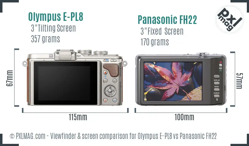 Olympus E-PL8 vs Panasonic FH22 Screen and Viewfinder comparison