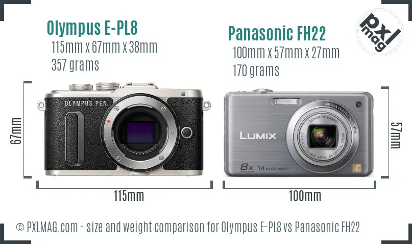 Olympus E-PL8 vs Panasonic FH22 size comparison