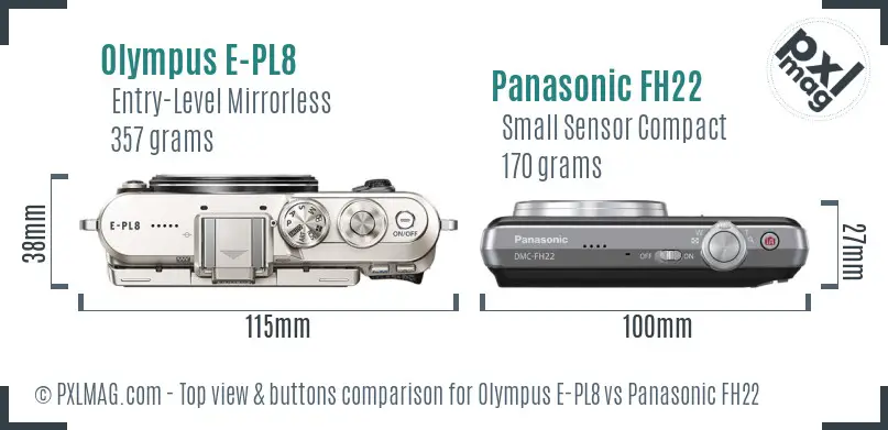 Olympus E-PL8 vs Panasonic FH22 top view buttons comparison
