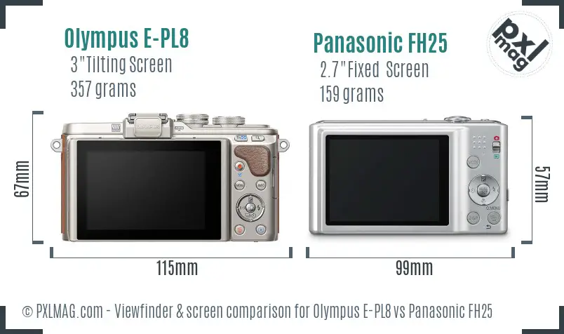 Olympus E-PL8 vs Panasonic FH25 Screen and Viewfinder comparison