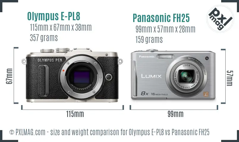 Olympus E-PL8 vs Panasonic FH25 size comparison