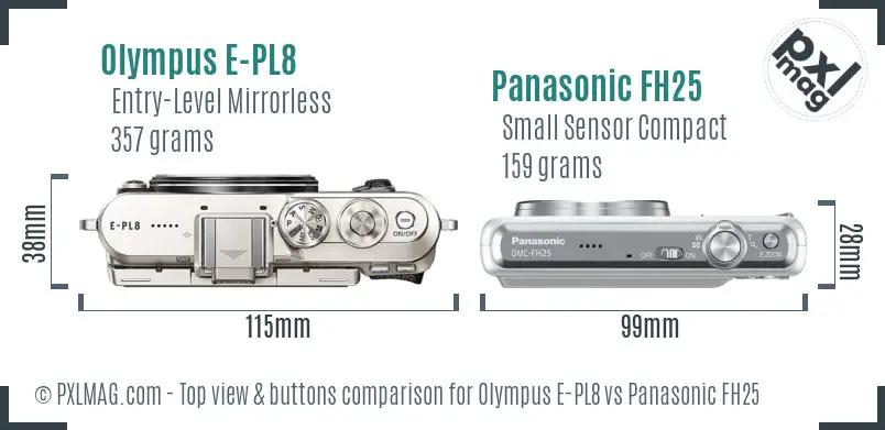 Olympus E-PL8 vs Panasonic FH25 top view buttons comparison