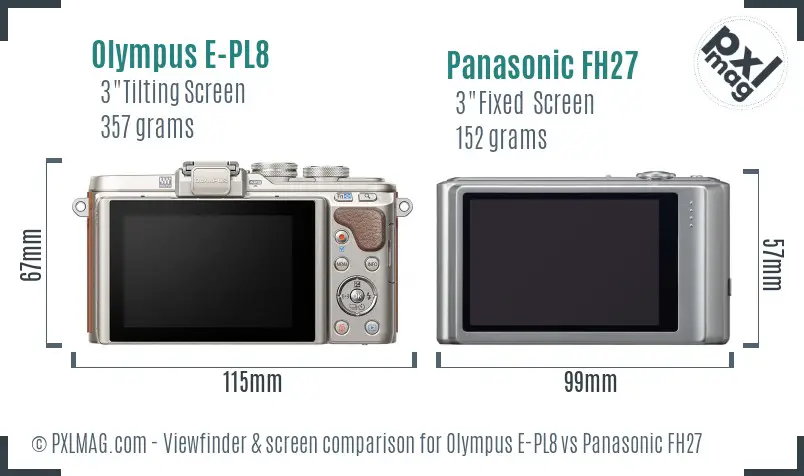 Olympus E-PL8 vs Panasonic FH27 Screen and Viewfinder comparison