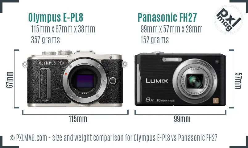 Olympus E-PL8 vs Panasonic FH27 size comparison
