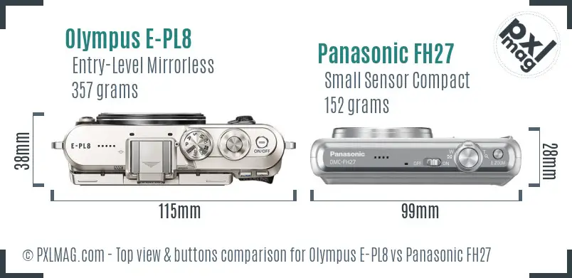 Olympus E-PL8 vs Panasonic FH27 top view buttons comparison