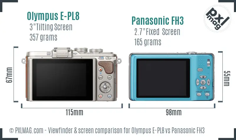 Olympus E-PL8 vs Panasonic FH3 Screen and Viewfinder comparison