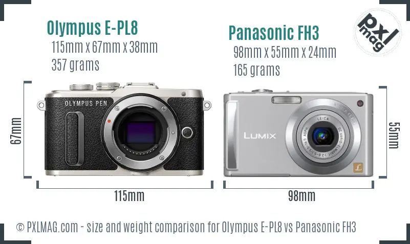 Olympus E-PL8 vs Panasonic FH3 size comparison