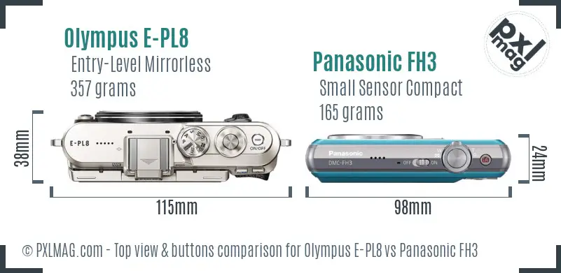 Olympus E-PL8 vs Panasonic FH3 top view buttons comparison