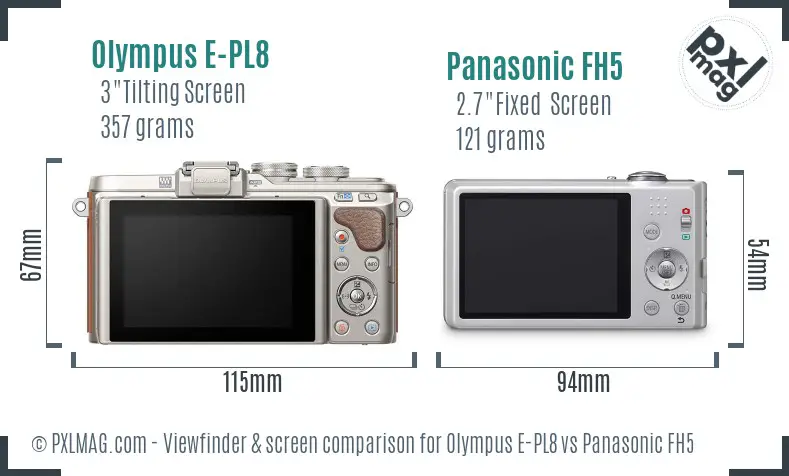 Olympus E-PL8 vs Panasonic FH5 Screen and Viewfinder comparison