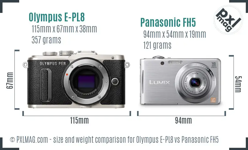 Olympus E-PL8 vs Panasonic FH5 size comparison