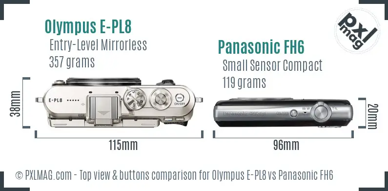 Olympus E-PL8 vs Panasonic FH6 top view buttons comparison