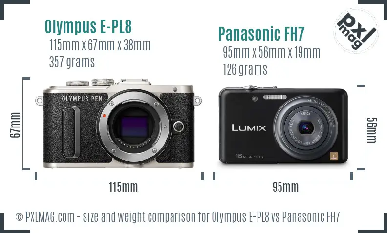 Olympus E-PL8 vs Panasonic FH7 size comparison
