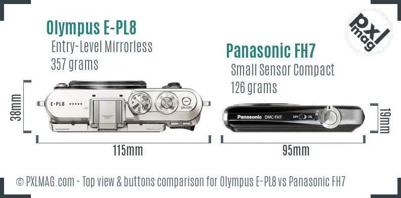Olympus E-PL8 vs Panasonic FH7 top view buttons comparison