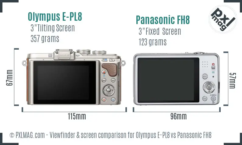 Olympus E-PL8 vs Panasonic FH8 Screen and Viewfinder comparison