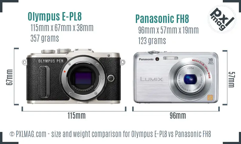 Olympus E-PL8 vs Panasonic FH8 size comparison