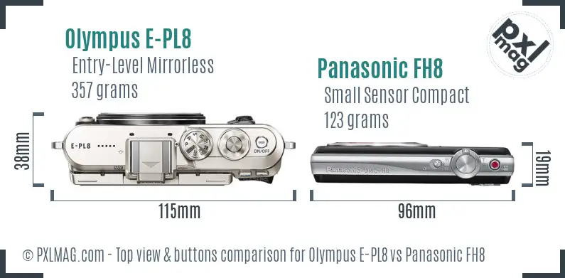 Olympus E-PL8 vs Panasonic FH8 top view buttons comparison
