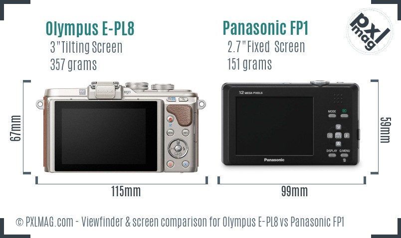 Olympus E-PL8 vs Panasonic FP1 Screen and Viewfinder comparison