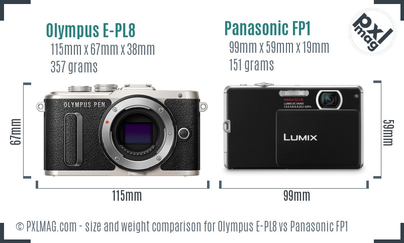 Olympus E-PL8 vs Panasonic FP1 size comparison