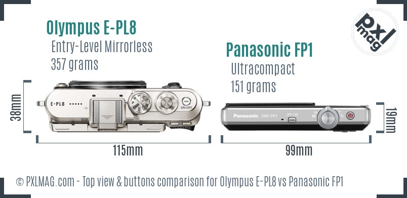 Olympus E-PL8 vs Panasonic FP1 top view buttons comparison