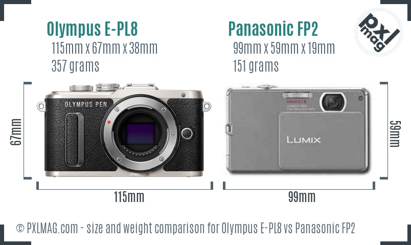 Olympus E-PL8 vs Panasonic FP2 size comparison