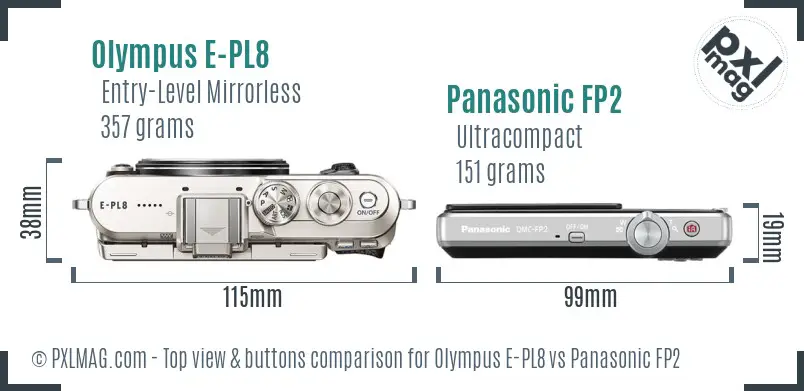 Olympus E-PL8 vs Panasonic FP2 top view buttons comparison