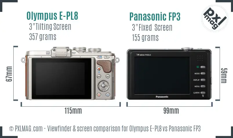 Olympus E-PL8 vs Panasonic FP3 Screen and Viewfinder comparison