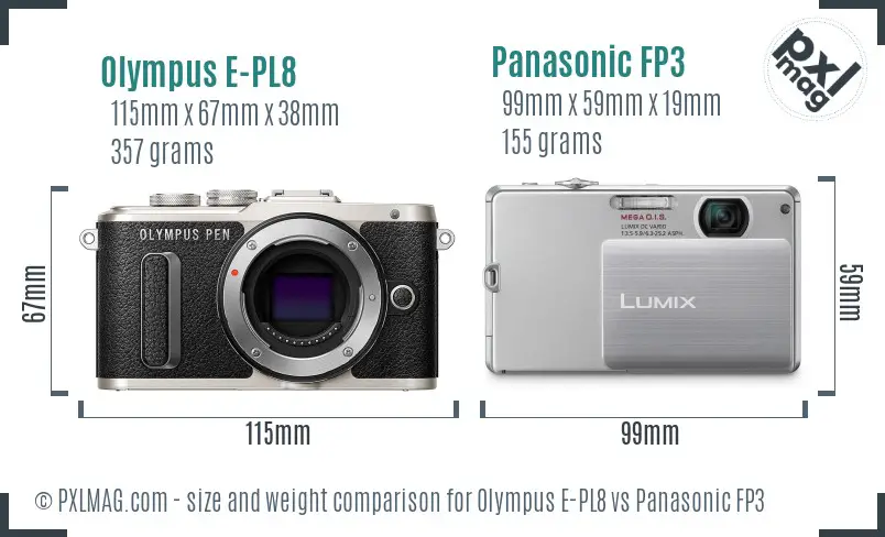 Olympus E-PL8 vs Panasonic FP3 size comparison
