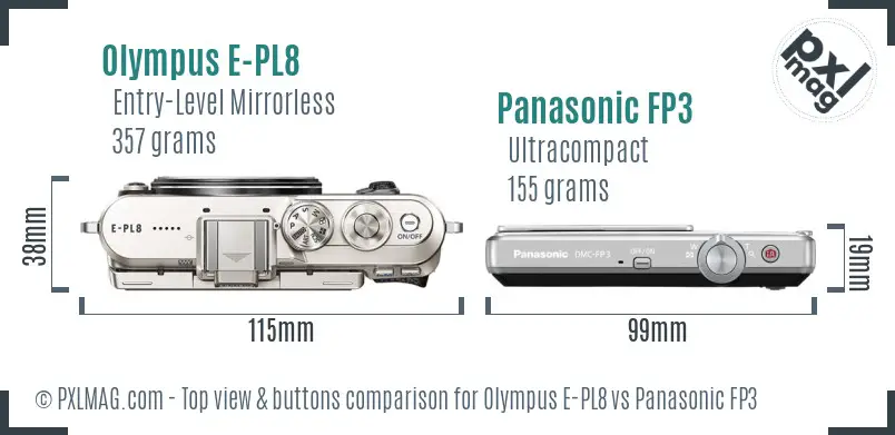 Olympus E-PL8 vs Panasonic FP3 top view buttons comparison