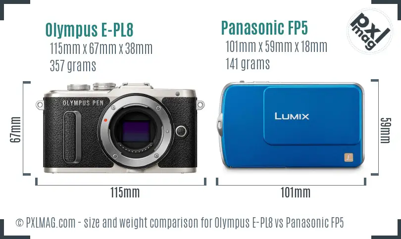 Olympus E-PL8 vs Panasonic FP5 size comparison
