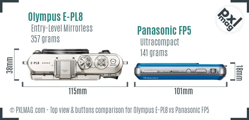 Olympus E-PL8 vs Panasonic FP5 top view buttons comparison
