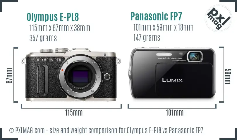 Olympus E-PL8 vs Panasonic FP7 size comparison