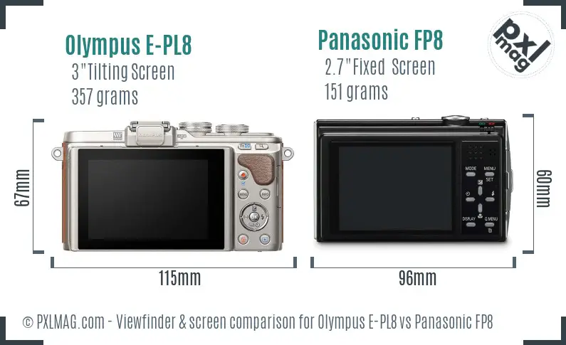 Olympus E-PL8 vs Panasonic FP8 Screen and Viewfinder comparison