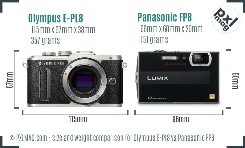 Olympus E-PL8 vs Panasonic FP8 size comparison
