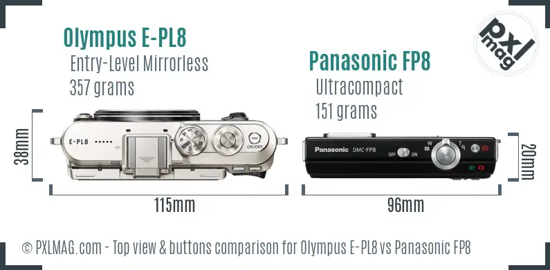 Olympus E-PL8 vs Panasonic FP8 top view buttons comparison