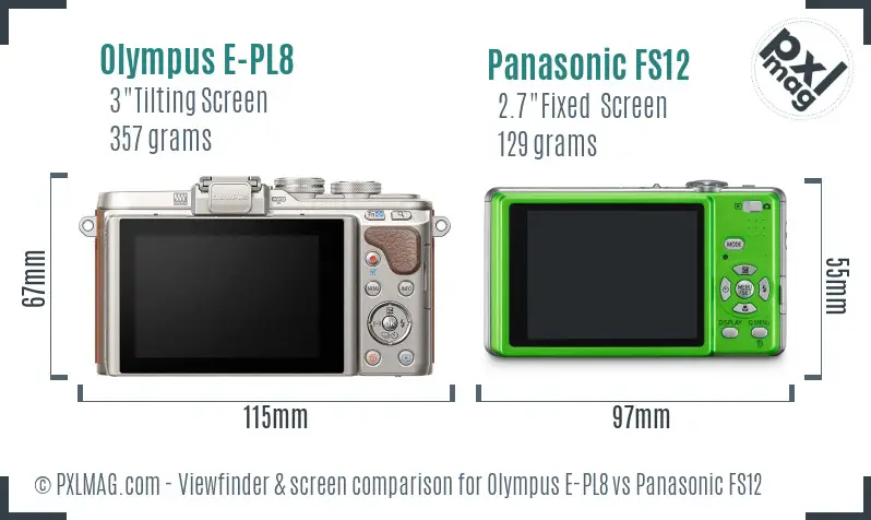 Olympus E-PL8 vs Panasonic FS12 Screen and Viewfinder comparison