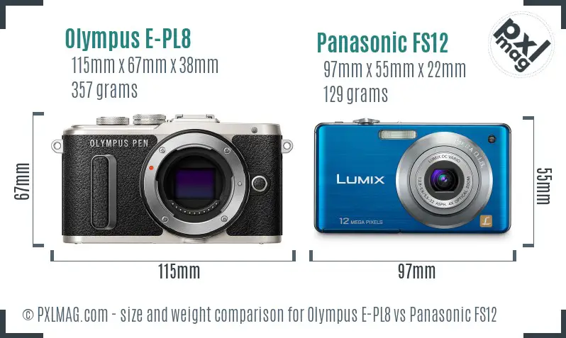 Olympus E-PL8 vs Panasonic FS12 size comparison