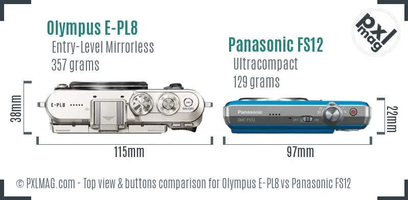 Olympus E-PL8 vs Panasonic FS12 top view buttons comparison