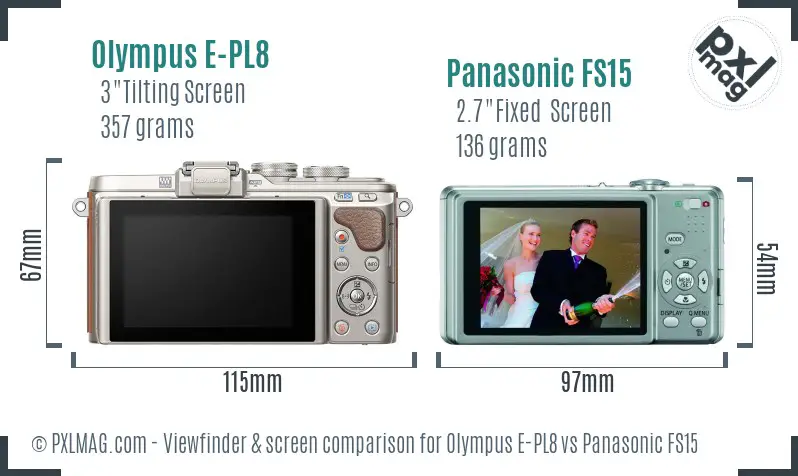 Olympus E-PL8 vs Panasonic FS15 Screen and Viewfinder comparison