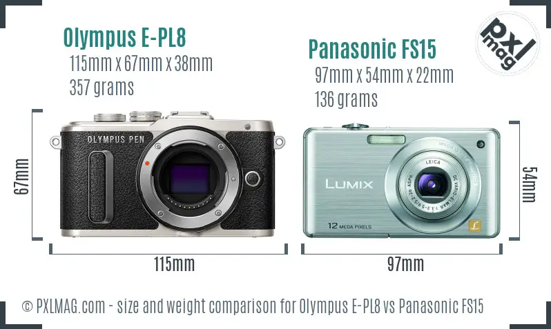 Olympus E-PL8 vs Panasonic FS15 size comparison