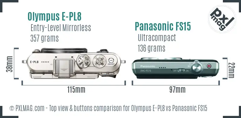 Olympus E-PL8 vs Panasonic FS15 top view buttons comparison