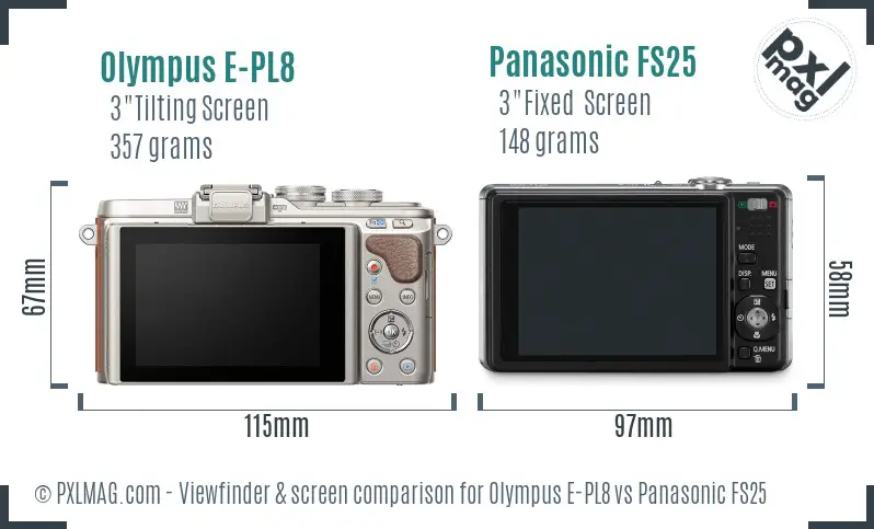 Olympus E-PL8 vs Panasonic FS25 Screen and Viewfinder comparison