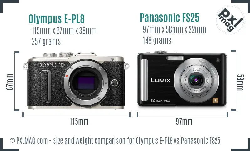 Olympus E-PL8 vs Panasonic FS25 size comparison
