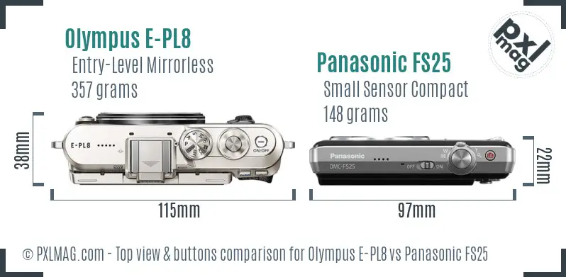 Olympus E-PL8 vs Panasonic FS25 top view buttons comparison